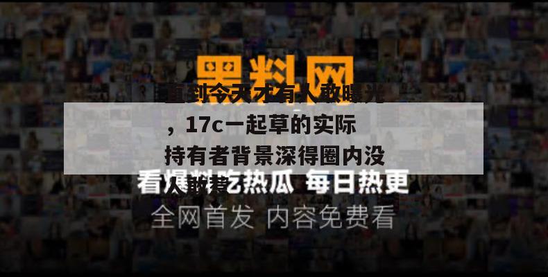 直到今天才有人敢曝光，17c一起草的实际持有者背景深得圈内没人敢惹